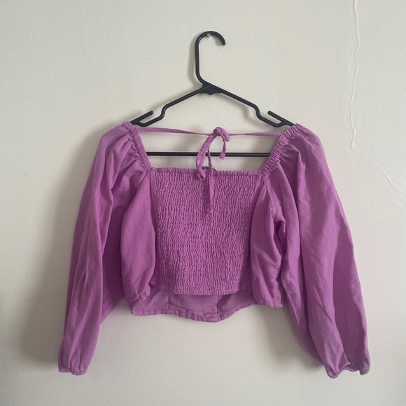 Lilac Puff Sleeve Crop Top - Picture 3 of 4
